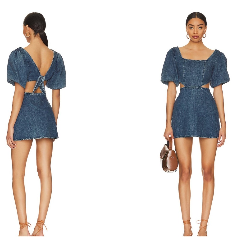 Show Me Your Mumu City Cut Out Dress XS Deep End Denim Open Back Mini